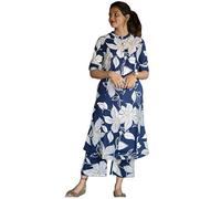 Sambhav Quilt Hub Women Cotton Hand Block Printed Office Wear A line Kurta with Pant, Blue, XXXL