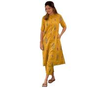 Sambhav Quilt Hub Women Cotton Hand Block Printed Office Wear A line Kurta with Pant, Yellow, Large