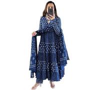 Sambhav Quilt Hub Women Cotton Indigo Hand Block Printed Kurta Pant With Dupatta