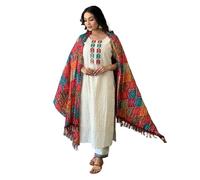 Sambhav Quilt Hub Women's Cotton Embrodiery Heavy Lack Work Stragiht Kurta with Pant, White, XXL