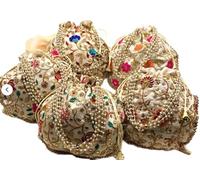 Sambhav Quilt Hub Women's potlis Designer Embroidery wristlets bags for wedding return gifts Drawstring bag, Multicolor, 9X9.5 inch