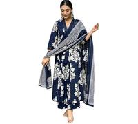 Sambhav Quilt Hub Womens Rayon Blend Anarkali Printed Kurta with Palazzo & Dupatta Festive Wedding Party Kurta Set, Blue, XXXL