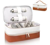Sambois Travel Carrying Case for Shark Flex Style, Double Layer Storage Case for Shark SpeedStyle Hair Dryer Attachments, Waterproof PU Leather Organizer Bag for Shark Airwrap Styler (Brown&White)