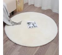 SAMCRY Soft Round Carpet Rabbit Faux Fur Plush Bedroom Rug White Plush Shaggy Foot Mat Children Play Floor Carpets for Living Room-Cream Color,Round 60cm