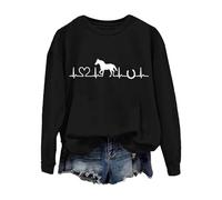 same day delivery Horse Sweatshirt For Women Cute Heartbeat Graphic Shirts Long Sleeve Crew Neck Pullover Tops Horse add items to order add on items under 3 pounds Black
