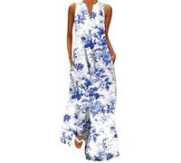 Same Day Delivery Ladies Oversized Boho Printed Long Dresses with Pocket Fashion Chiffon Summer V Neck Sleeveless Maxi Dress Casual Vintage Beach Clothes for Women UK Plus Size