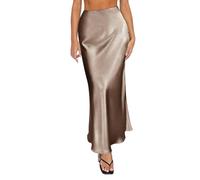 Same Day Delivery Maxi Skirts for Women UK Summer Spring Summer Skirts Satin Skirt High Waisted Maxi Party Wedding A Line Long Ladies Pleated Smart Women UK Coffee