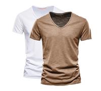 Same Day Delivery Pack of 2 Premium V Neck Cotton T-Shirts for Men UK Plus Size Solid Color Casual Breathable Wicking Short Sleeve Tee Shirt Men's Plus Size Fashion Clothes Deals of The Day Sale