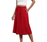 Same Day Delivery Summer Boho Knee Length Skirts for Women UK Pockets Solid Color Elasticated Adjustable-Drawstring High Waist A-Line Skirts Evening for Women Scottish Fancy Dress