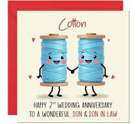 Same Sex Cotton Anniversary Card for Son & Son in Law - Gay 2nd Wedding Anniversary Cards Lgbtq