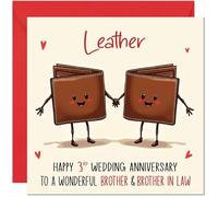 Same Sex Leather Anniversary Card for Brother & Brother in law - Gay 3rd Wedding Anniversary Cards Lgbtq