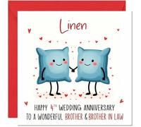 Same Sex Linen Anniversary Card for Brother & Brother in law - Gay 4th Wedding Anniversary Cards Lgbtq