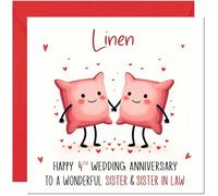 Same Sex Linen Anniversary Card for Sister & Sister in law - Gay 4th Wedding Anniversary Cards Lgbtq