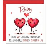 Same Sex Ruby Anniversary Card for Brother & Brother in law - Gay 40th Wedding Anniversary Cards Lgbtq