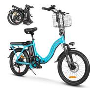 SAMEBIKE 20" Electric Bike for Adult, 468WH Removable Battery Folding Step Through City eBike 43Miles Range(PAS) &15MPH Top Speed, With Front Suspension, Phone Holder and Front Basket Electric Bicycle