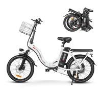 SAMEBIKE 20" Electric Bike for Adult, 468WH Removable Battery Folding Step Through City eBike 43Miles Range(PAS) &15MPH Top Speed, With Front Suspension, Phone Holder and Front Basket Electric Bicycle