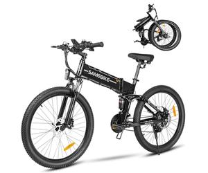 SAMEBIKE Electric Bike For Adults, 48V 14AH Removable Battery Folding Full Suspension Softtail Mountain Ebike Wtih High-speed Motor 20 * 2.35 inches Tyre, Long range 25 miles, 7 Speed Flywheels