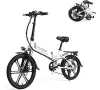 SAMEBIKE Folding 20" Electric City Bike with Removable 48V 10.4AH Lithium Battery for Adults Folding Bicycle Commuter Ebike with 7 Speed Shifter Electric Bicycle Quick Delivery (white)
