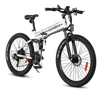 SAMEBIKE Mountain Electric Bike for Adults,Folding Electric Bicycle with Removable 48V 14AH Battery, 26 Inch Ebike Range 45-100KM, Color LCD Display SHIMANO 7 Speed (White)