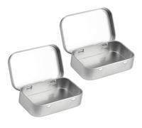 SameeHome Pack of 2 Small Storage Boxes with Lid, Rectangular Small Tin Boxes, Metal Box with Lid, Small Tin Box for Home Storage, Durable, Silver