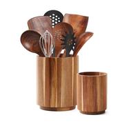 Sameme Acacia Wood Utensil Holder for Kitchen Counter, 360° Rotating 7.3"+5.7" Large Cooking Utensil Holder,Kitchen Utensil Crock for Countertop,Farmhouse Kitchen Decor,Spatula Holder Set of 2