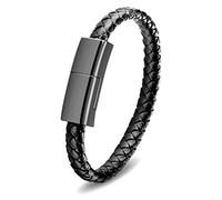 SAMERIO Short Charging Cable Micro USB Bracelet Charger 22.5cm Portable Fashion Leather Braided Wrist Data Transfer Cord Perfect Anniversary Christmas Birthday/Valentine's Day Gift