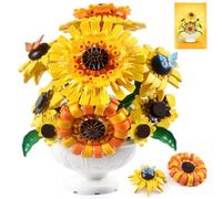 SameTech Sunflower Building Blocks Set with Vase, Botanical Collection Artificial Flowers Table Centerpiece for Adults, Home Office Decor/Valentine/Mother's Day/Thanksgiving/Easter/Birthday Gifts