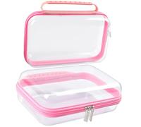 SameTech Zippered Hard Pouch, Clear Plastic Storage Box Containers Small Toiletry Bag, Pink, 8.3x5.1x2.8 inch, Chinese