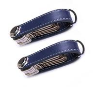 SAMEZA Car Key Pouch Bag Case Wallet Holder Chain Key Wallet Ring Collector Housekeeper Pocket Key Organizer Smart Leather Keychain,2PCS,Blue