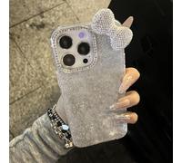 SAMEZA Flash Diamond Bow Glitter Phone Case For iPhone 15 13 14 12 Pro Max 11 Silver Blingbling Shockproof Back Cover,For iPhone 15Pro Max,1