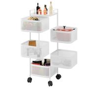 SamFansar Fruit Basket Rolling Storage Cart 5-Tier Circular Rotating Basket Large Storage Rack on Wheels Utility Cart Multipurpose Organizer for Home/Kitchen/Living Room White-5-Layers