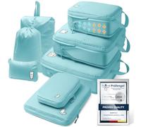 Samfolk Compression Packing Cubes for Suitcases Packing Cubes Compression Set Waterproof Suitcase Organiser Bags for Travel Suitcase Luggage Packing Organizer Bags Travel Essentials Lightblue 8 Set
