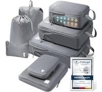 Samfolk Compression Packing Cubes for Suitcases Packing Cubes Compression Set Waterproof Suitcase Organiser Bags for Travel Suitcase Luggage Packing Organizer Bags Travel Essentials Grey 8 Set