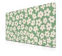 Samgula Large Gaming Mouse Pad Green Keyboard Mouse Pads Desk Stuff for Woman Office Desk Pads Computer Desk Decorations Non-Slip Rubber Base 35.4" X 15.7" for Game Office, Groovy Flowers