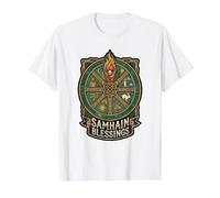 Samhain Blessings Pagan Rituals Rebirth Wheel of The Year Re Value Graphic T-Shirt, Men, White, M