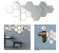 SamHeng 12 Pcs Hexagon Mirror Wall Stickers - Self-Adhesive, Removable Acrylic Tiles for Bedroom and Living Room Decor