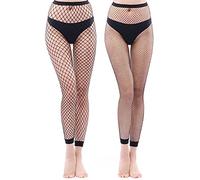 SamHeng 2 Pairs Womens Fishnet Tights High Waisted Footless Fishnet Stockings for Women No Toe Leggings Pantyhose for Festival Halloween Cosplay Party