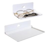 SamHeng 2 Pcs Folding Floating Shelves, 18cm/30cm White Fold Down Self-Adhesive Shelves No Drilling Required Display Shelf, Plastic Wall Storage Shelves for Office Kitchen Bathroom Playroom Bedside