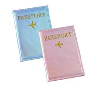 SamHeng 2 Pcs Metallic Passport Holders, Glossy PU Leather Gold Foil Passport Cover for Women Men, Universal Slim Travel Wallet Case Organiser for Tickets Boarding Passes Credit Cards (Pink & Blue)