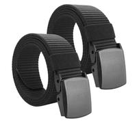 SamHeng 2 Pcs Nylon Belts for Men, Universal Outdoor Canvas Military Tactical Belts with Plastic Buckle, Metal Free Adjustable Work Belts for Quick Passage Through Airport Security (Black, 130cm)