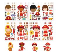 SamHeng 24 Sheets Firefighter Make A Face Stickers for Kids, DIY Make a Cute Face Sticker, Firemen Fire Truck Make Your Own Face Match Stickers for Children Crafts Wall Room Decor Reward Party Favor