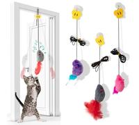 SamHeng 3 Pcs Door Hanging Cat Toys, Interactive Cat Mice Toys with Squeaky Sound, Feather Self Play Plush Cat Mouse Exercise Chasing Toy Enrichment Boredom Mouse Toy for Indoor Cats Adult Kittens