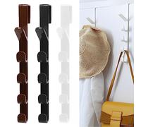SamHeng 3 Pcs Over Door Hooks, No Punching Vertical Five-Link Over Door Hangers Coat Hooks for Hanging Hats Towels, Multifunction Plastic Rear Storage Hooks for Bedroom Bathroom Kitchen Wardrobe