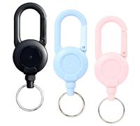 SamHeng 3 Pcs Retractable Keychains, Plastic Carabiner Retractable Keyring Lanyard Clip with 60cm Extendable Steel Wire, Badge Reel Clips Extender for Work Tactical ID Card Holder Key Chain Retractor