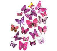SamHeng 48 Pieces 3D Butterfly Wall Stickers, 4-Sizes Wall Art Butterflies Stickers Room Decorations for Home Bedroom, DIY Magnetic Butterflies Crafts Removable Butterfly Wall Decals (Purplish Red)