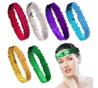 SamHeng 6 Pcs Sequin Headband, Elastic Glitter Headband Sparkly Bling Sport Head Band Dance Hairband, Fashionable Shiny Headdress for Women Girls Stage Performance Disco Carnival Party Supplies