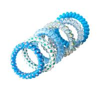 SamHeng 6 Pcs Spiral Hair Ties, Multi-style Traceless Phone Cord Plastic Hair Coil Bands, No Damage Waterproof Ponytail Holder Hair Bands for Women Girls Hair Bobbles Hair Accessories (Blue Series)