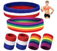SamHeng 6 Pieces Sweatband Set, Colorful Striped 2 Pcs Sport Headbands and 4 Pcs Moisture Wicking Wristband for Men Women, Sweat Bands for Gym Tennis Football Running Athletic Exercise Fitness