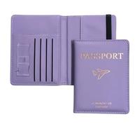 SamHeng Airplane Passport Holder, Universal Passport Cover with Card Slot & Elastic Strap for Women Men, PU Leather Travel Wallet Organiser for Passport Tickets Credit Cards Boarding Passes (Purple)