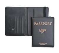 SamHeng Airplane Passport Holder, Universal Passport Cover with Card Slot & Elastic Strap for Women Men, PU Leather Travel Wallet Organiser for Passport Tickets Credit Cards Boarding Passes (Black)